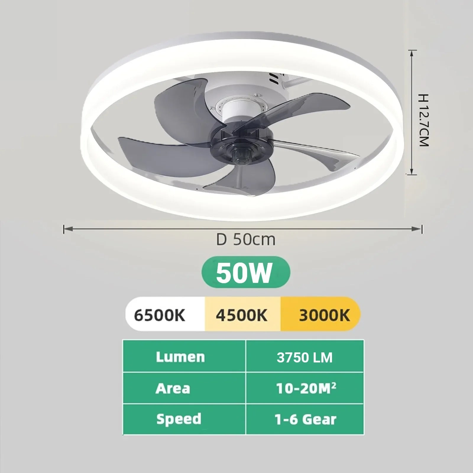Avelion - Round Ceiling Fan With LED Light And Remote Control