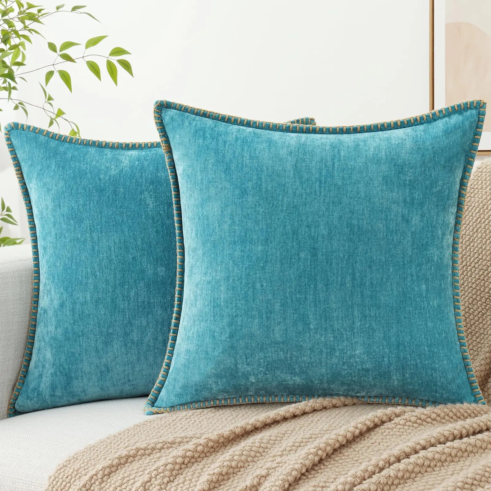 Liorenn - Chenille Decorative Pillow Cover with Stitched Edge