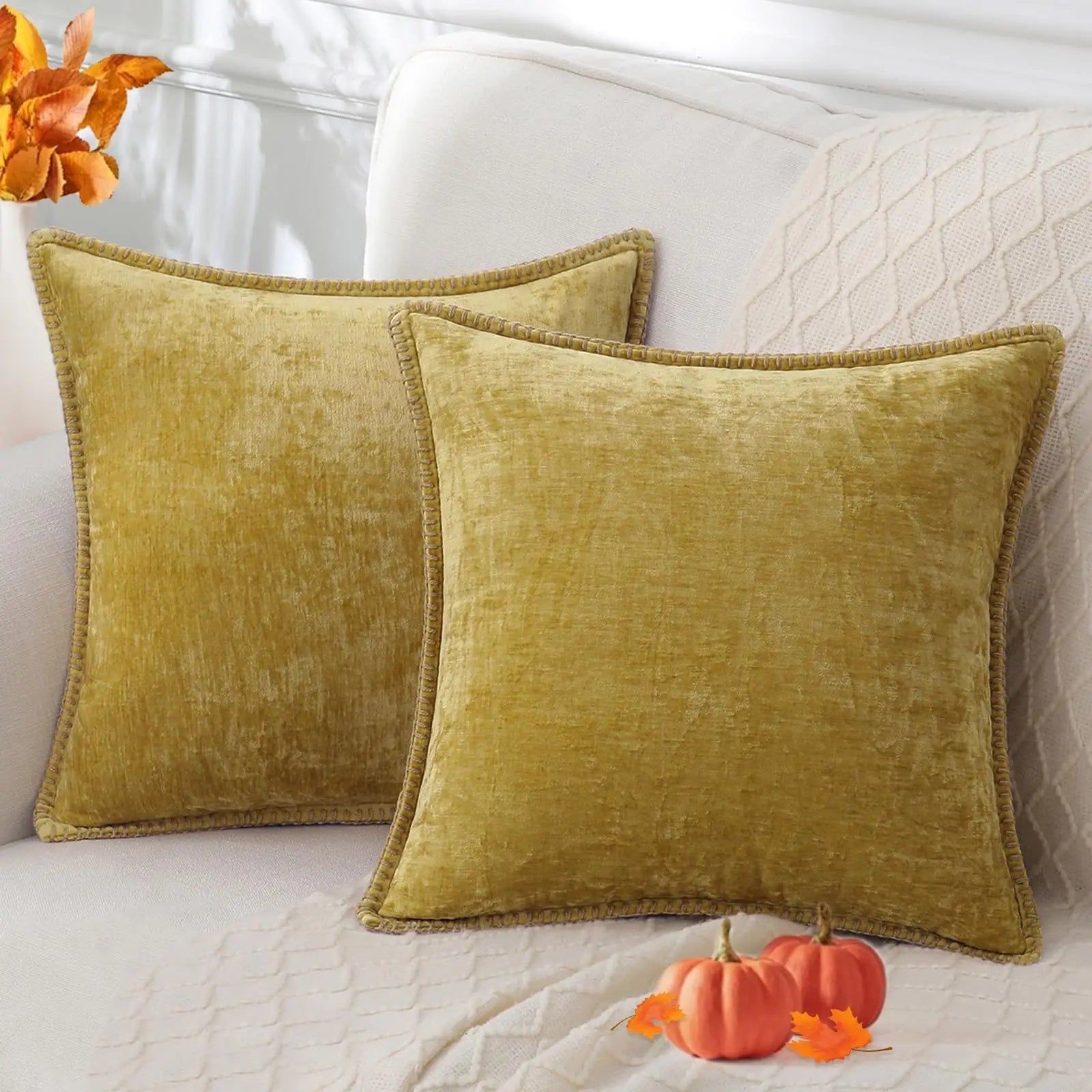 Liorenn - Chenille Decorative Pillow Cover with Stitched Edge