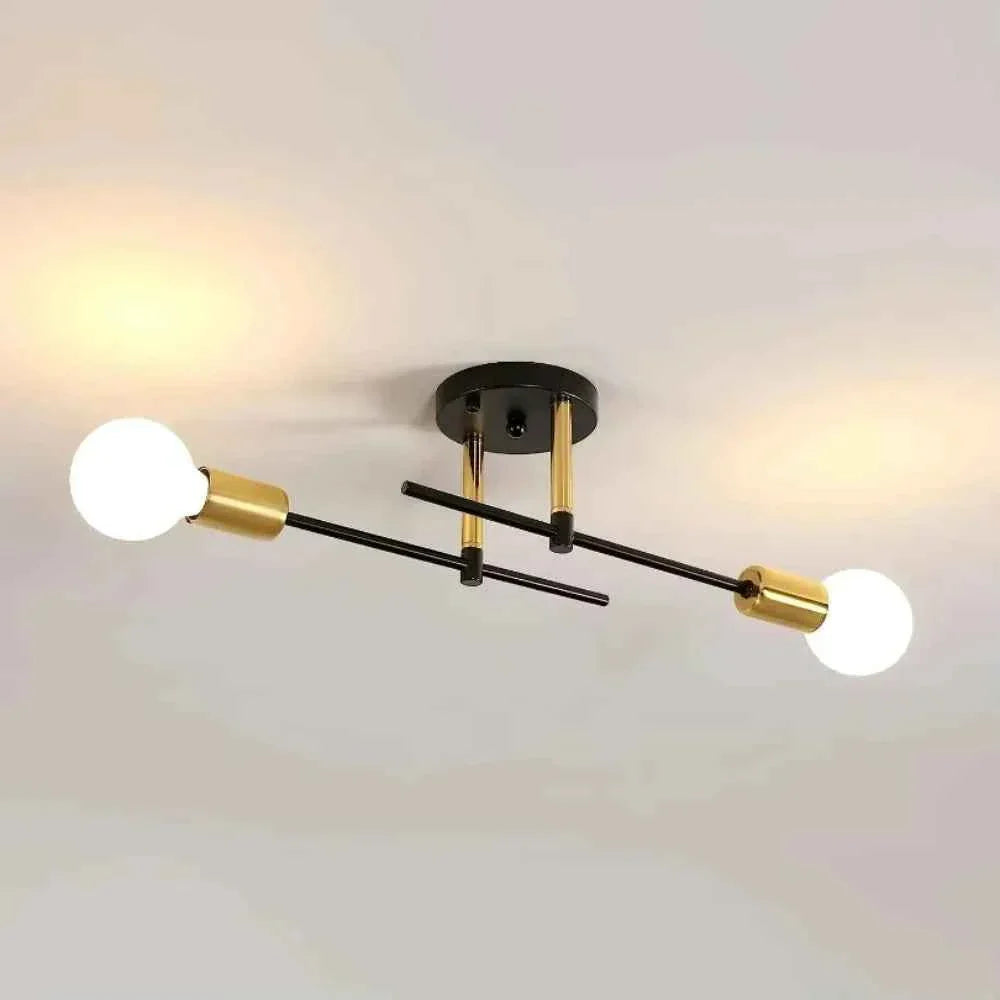 Bela 2-Light Ceiling Lamp | Black & Gold Flush Mount Design