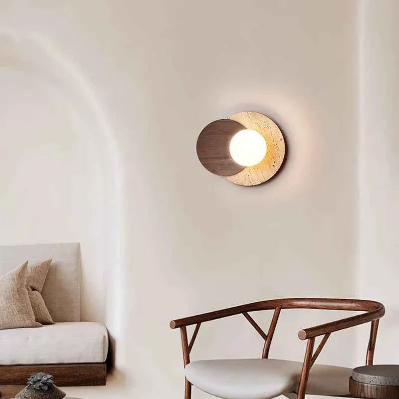 Bela Wabi-Sabi Wall Lamp | Natural Stone & Wood, Soft Ambient Glow