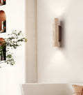 Japandi Travertine Wood Cylinder Wall Sconce LED 1-light
