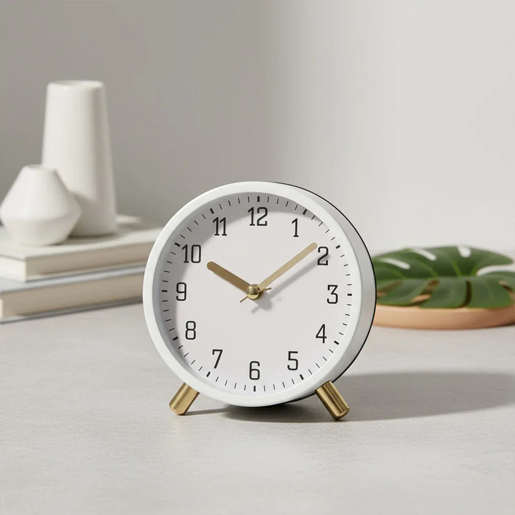Table Clock Silent Sweep Movement Metal Glass Design