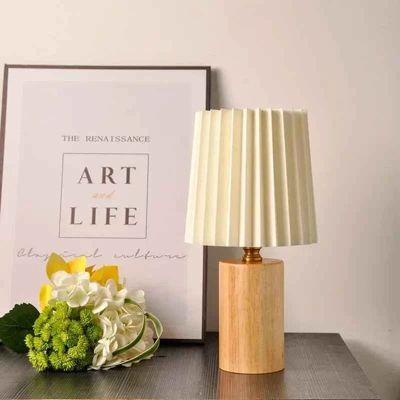 Belo Pleated Table Lamp | Solid Wood Base, Soft Ambient Glow