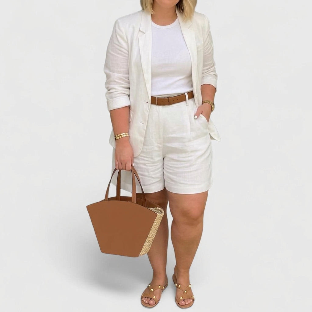 Elegant Two-Piece Suit for Women Short-Sleeve Blazer Shorts