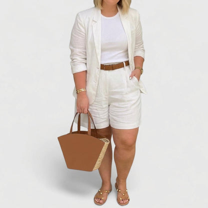 Elegant Two-Piece Suit for Women Short-Sleeve Blazer Shorts
