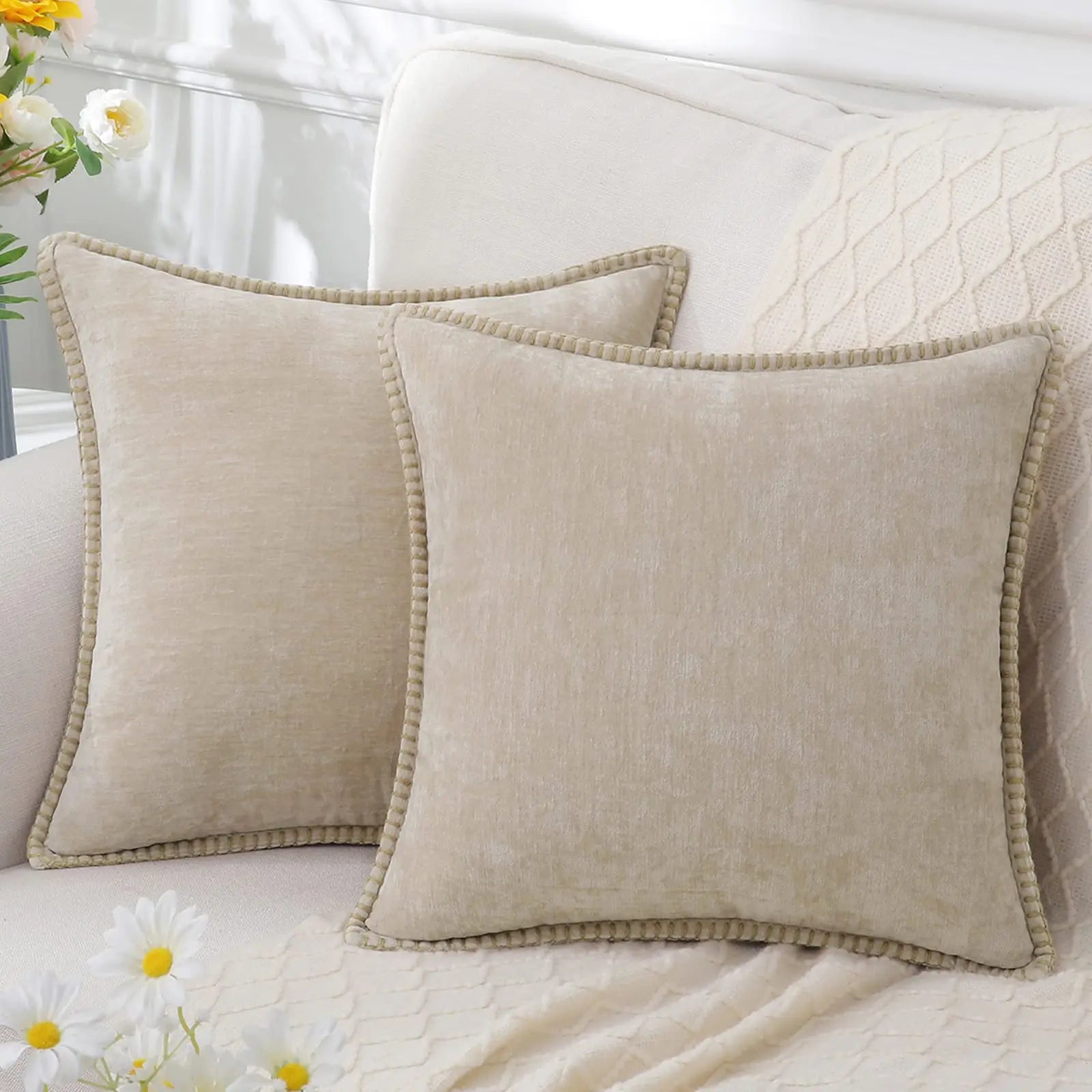 Liorenn - Chenille Decorative Pillow Cover with Stitched Edge