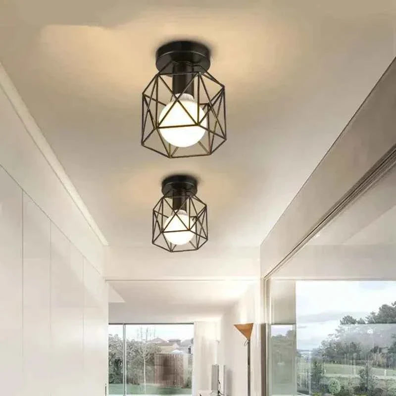 Bela Gold Ceiling Light | Geometric Metal Cage, Compact Design