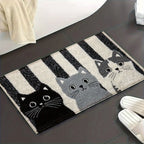 Vikaro - Striped Cartoon Cat Rug Waterproof Soft Floor Mat