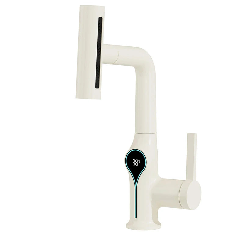 Celandra - Washbasin tap with Waterfall stream Temperature display and Adjustable sprayer