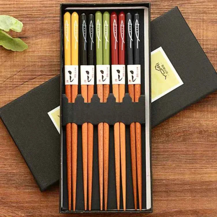 Bento Bamboe Eetstokjes Set | 5 Paar, Herbruikbaar met Geschenkdoos