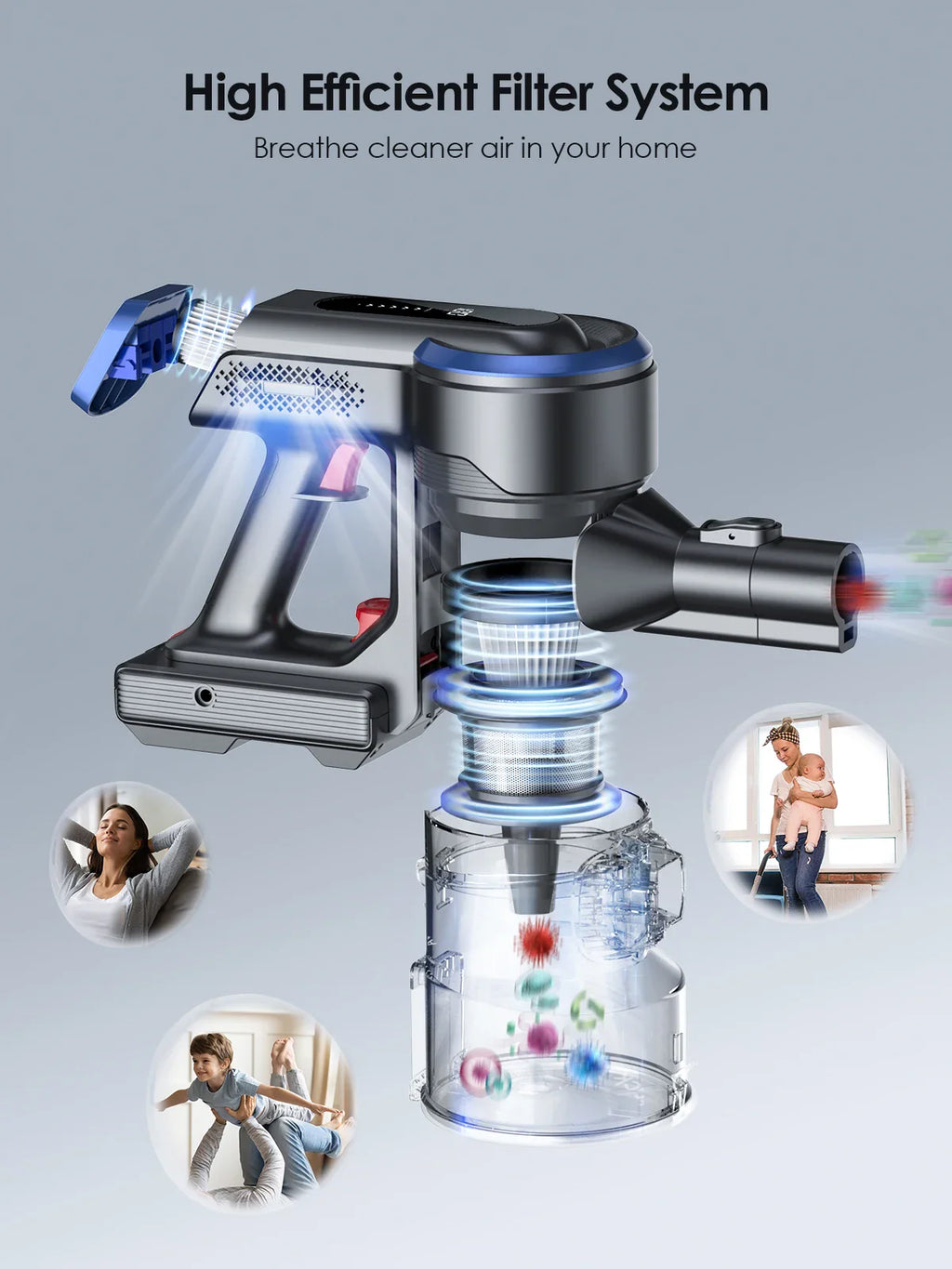 Florian - Cordless Vacuum Cleaner 450W with Removable Battery and Touchscreen