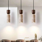 Bento Pendant Light | Natural Travertine & Walnut Wood, Adjustable Cord