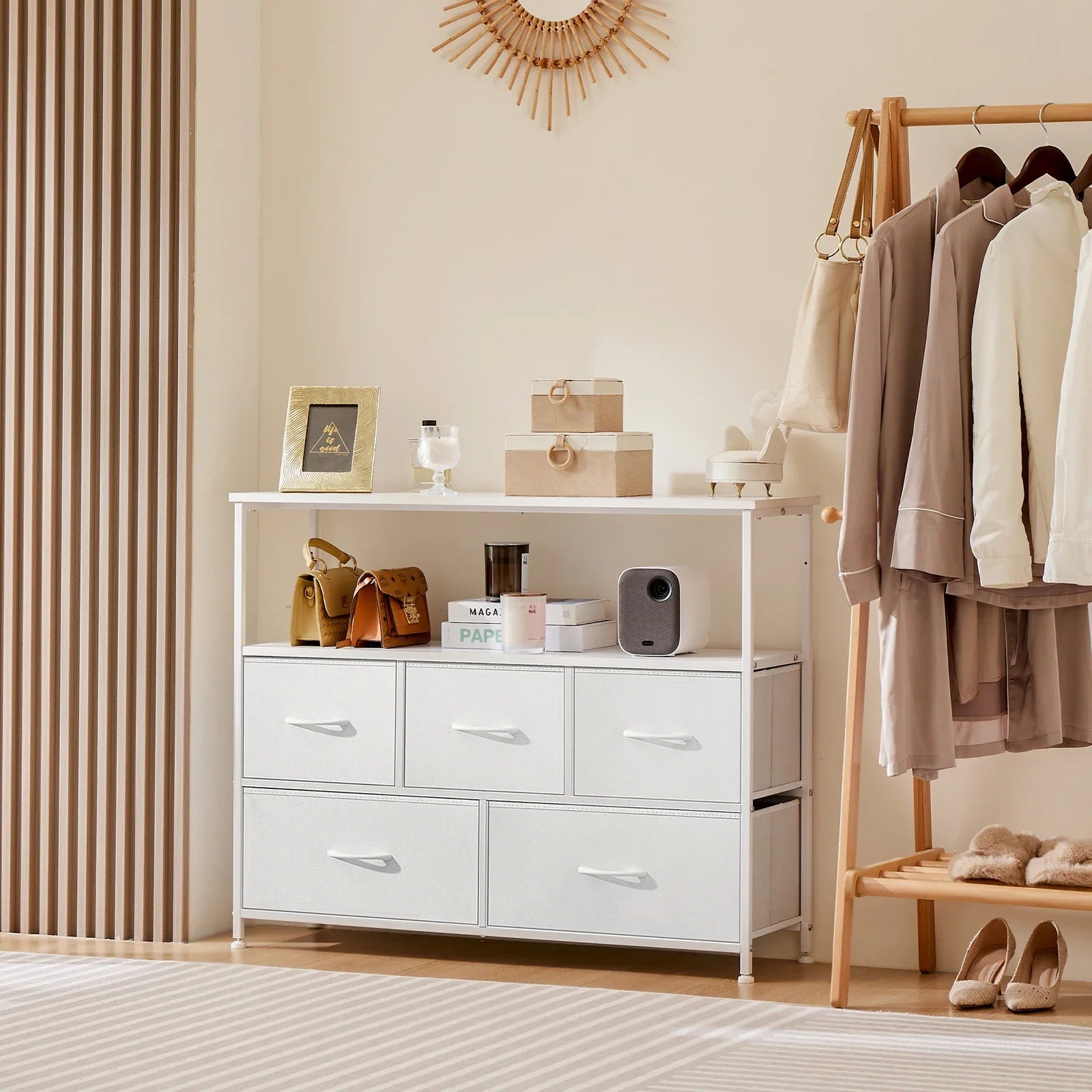 Jondan - Shoe Cabinet with 5 Fabric Drawers Multilayer Storage Rack