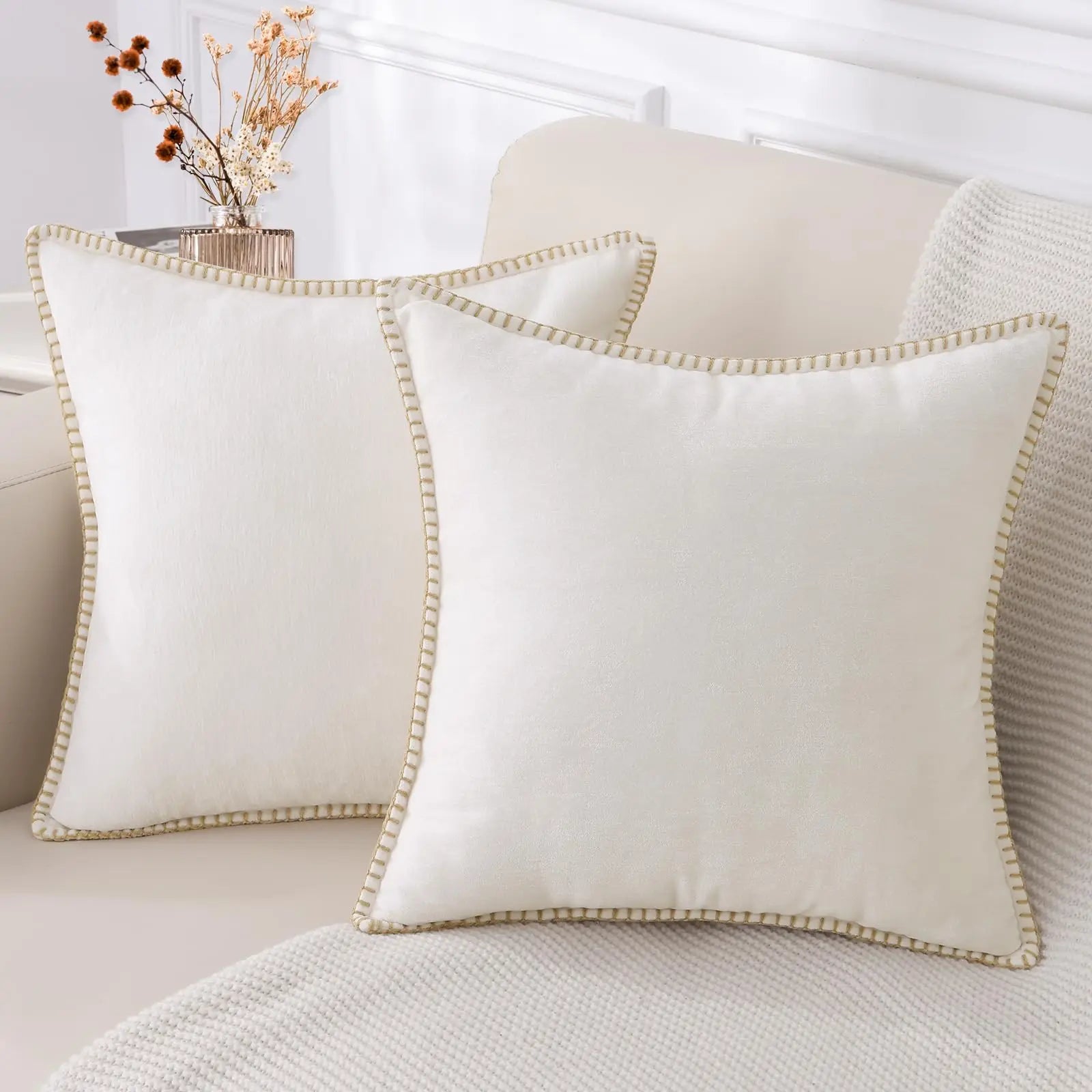 Liorenn - Chenille Decorative Pillow Cover with Stitched Edge