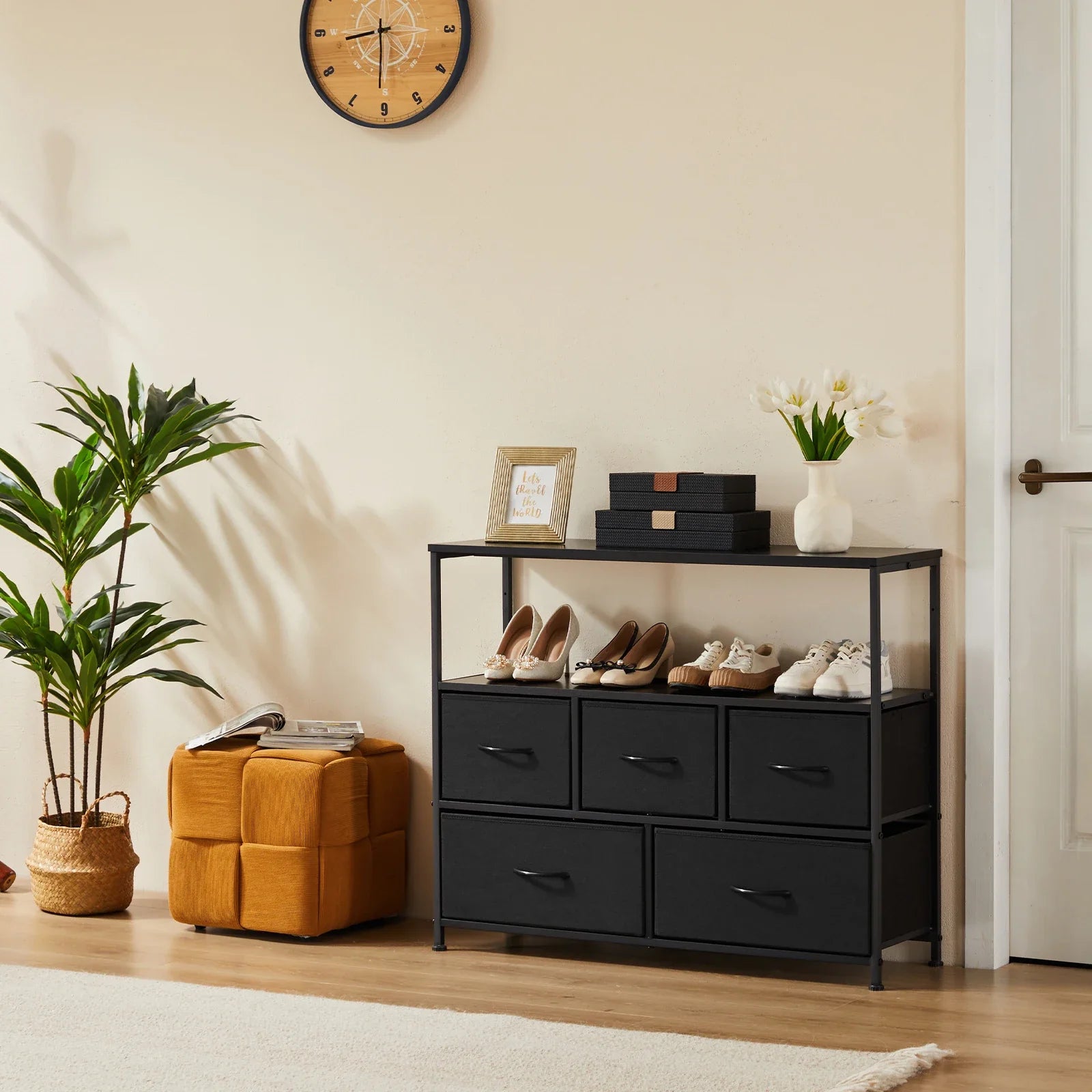 Jondan - Shoe Cabinet with 5 Fabric Drawers Multilayer Storage Rack