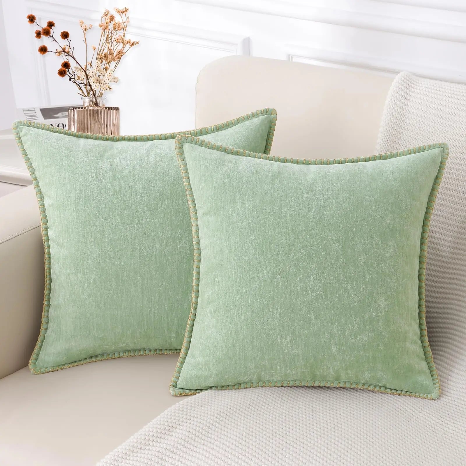 Liorenn - Chenille Decorative Pillow Cover with Stitched Edge