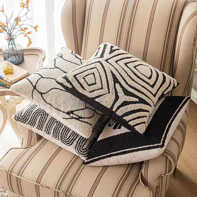 Luna Tufted Kussenhoes | Geometrisch Patroon, Zacht Katoen-Polyester