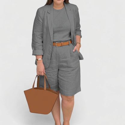 Elegant Two-Piece Suit for Women Short-Sleeve Blazer Shorts