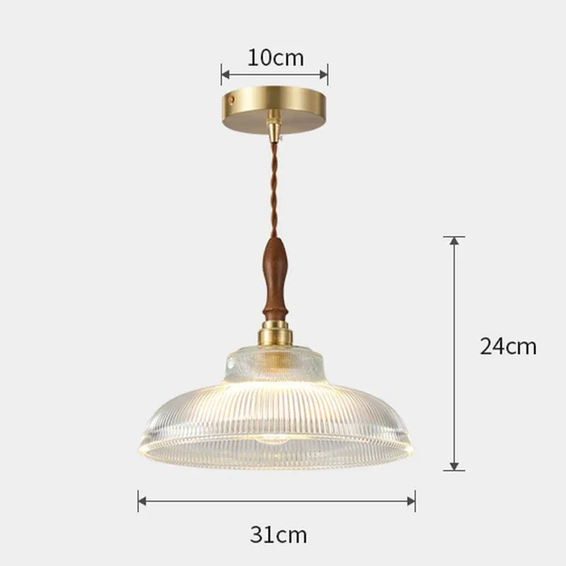 Braviont - Glass Pendant Lamp with Wood and Metal E27