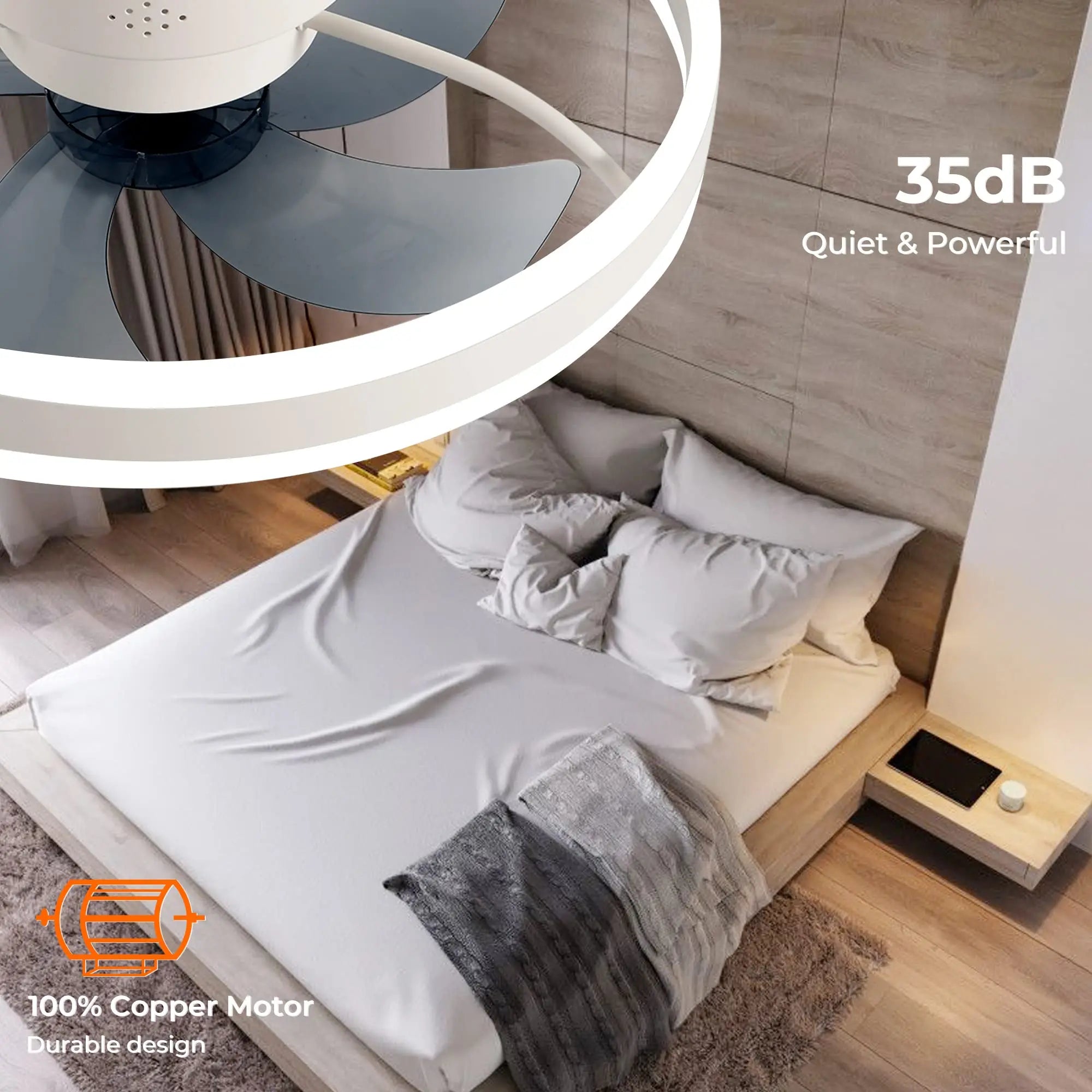 Avelion - Round Ceiling Fan With LED Light And Remote Control