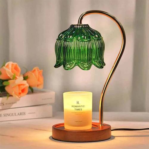 Bela Candle Warmer Lamp | Retro Glass Shade & Solid Wood Base