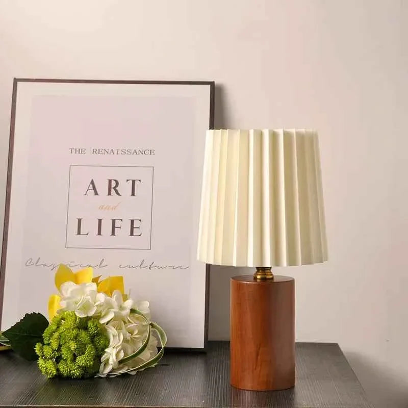 Belo Pleated Table Lamp | Solid Wood Base, Soft Ambient Glow