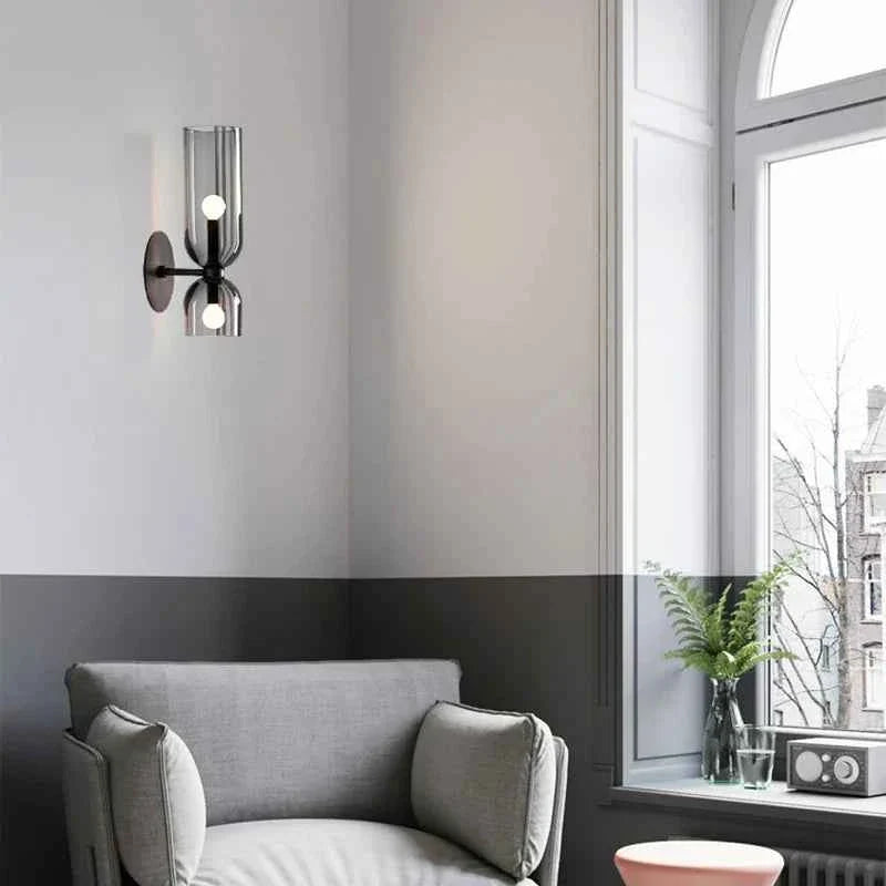 Bela Glass Wall Lamp | Smoked Tube Design, Up & Down Lighting