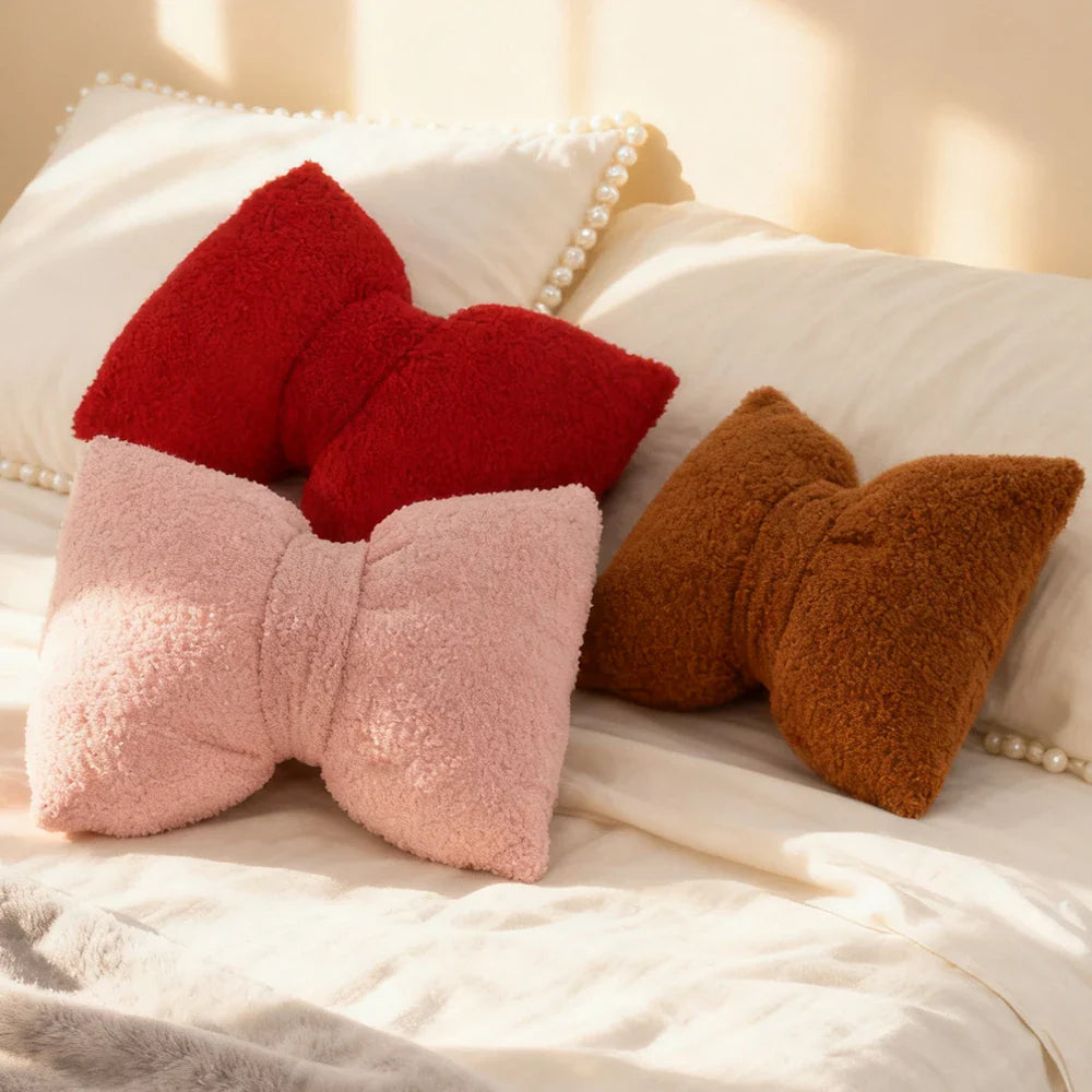 Marivelle - Plush Bow Decorative Pillow With Filling Plain