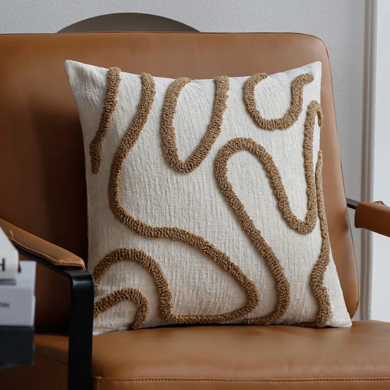 Sabella - Boho Chenille Decorative Cushion with Soft Geometric Lines for Sofa and Living Room
