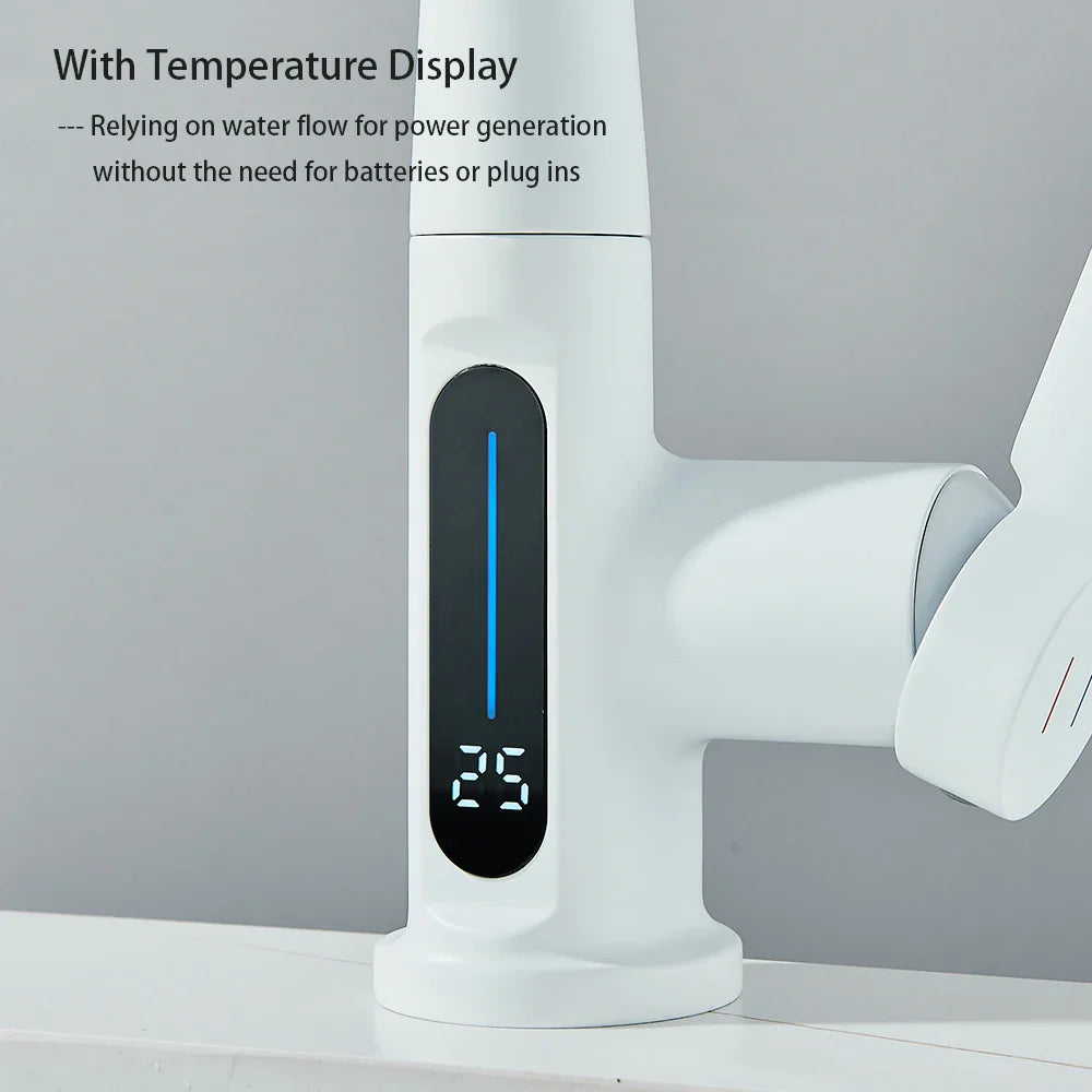 Nytheria - Waterfall Bathroom Faucet with Digital Temperature Display and Pull-Out Spout