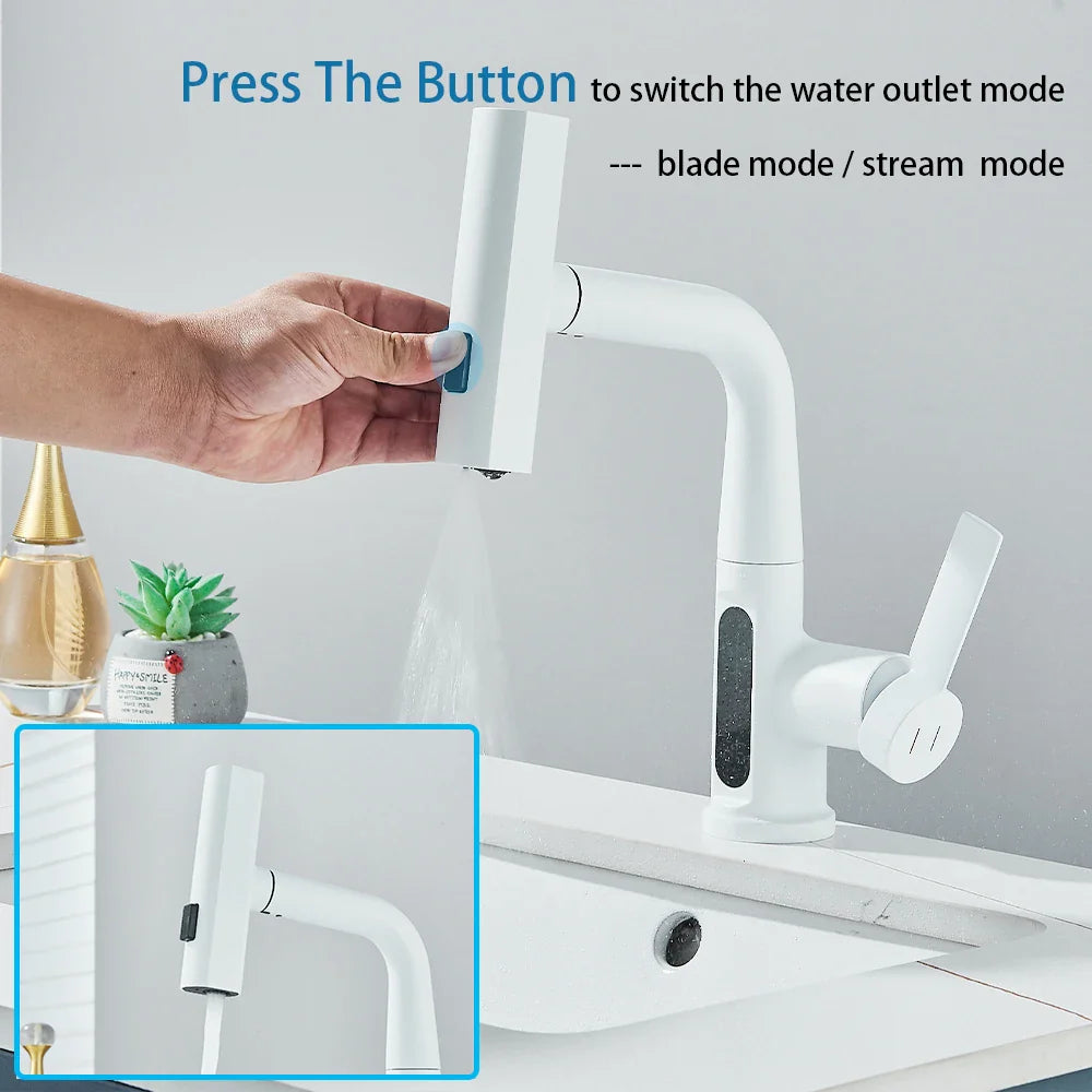 Nytheria - Waterfall Bathroom Faucet with Digital Temperature Display and Pull-Out Spout