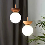Bela Glass Pendant Light | Frosted Shade, Wood Finish