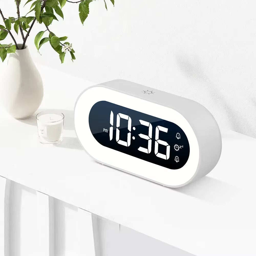 Dimmable Sunrise Alarm Clock with Nature Sounds – Rechargeable Wake Light for Gentle Morning Awakenings
