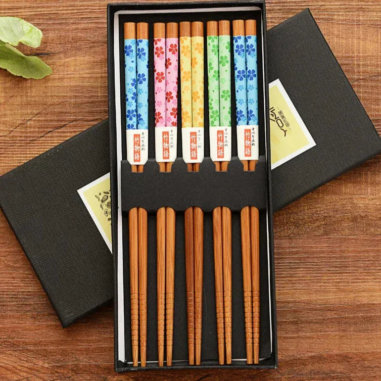 Bento Bamboe Eetstokjes Set | 5 Paar, Herbruikbaar met Geschenkdoos