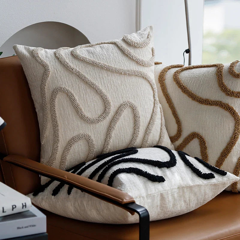 Sabella - Boho Chenille Decorative Cushion with Soft Geometric Lines for Sofa and Living Room