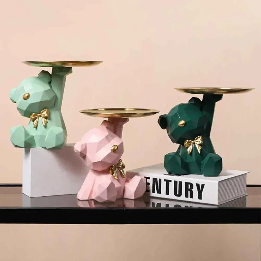 Kairo Geometric Bear Sculpture | Gold Tray, Modern Design