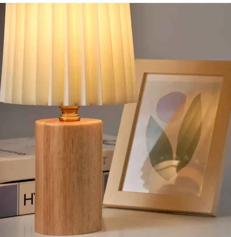 Belo Pleated Table Lamp | Solid Wood Base, Soft Ambient Glow