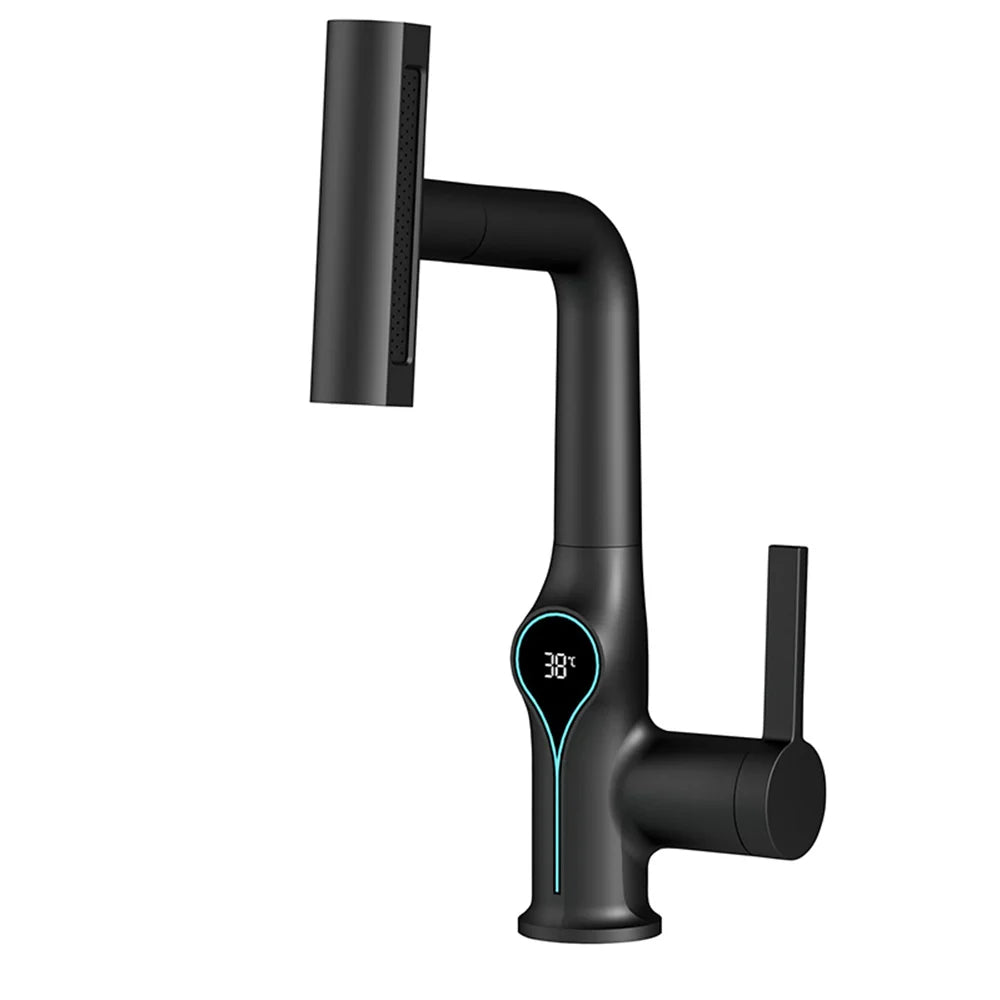 Celandra - Washbasin tap with Waterfall stream Temperature display and Adjustable sprayer