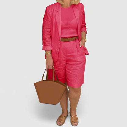 Elegant Two-Piece Suit for Women Short-Sleeve Blazer Shorts