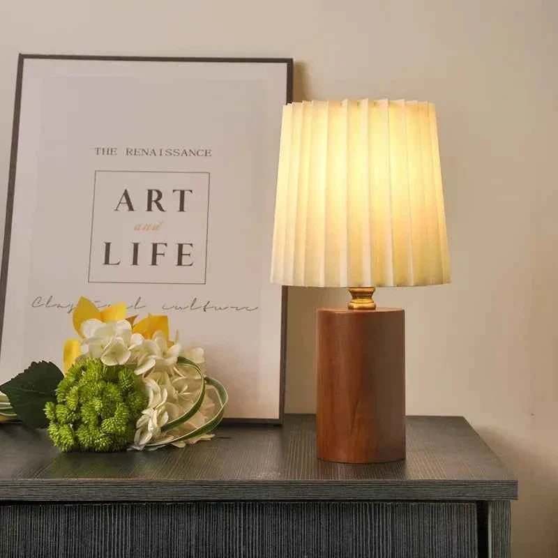 Belo Pleated Table Lamp | Solid Wood Base, Soft Ambient Glow
