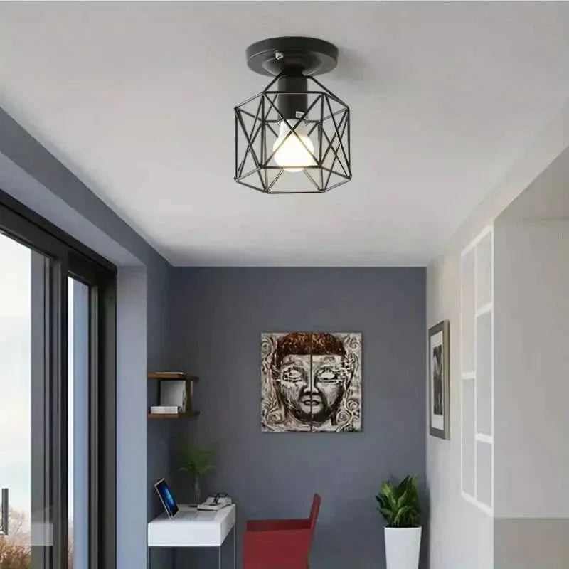 Bela Gold Ceiling Light | Geometric Metal Cage, Compact Design