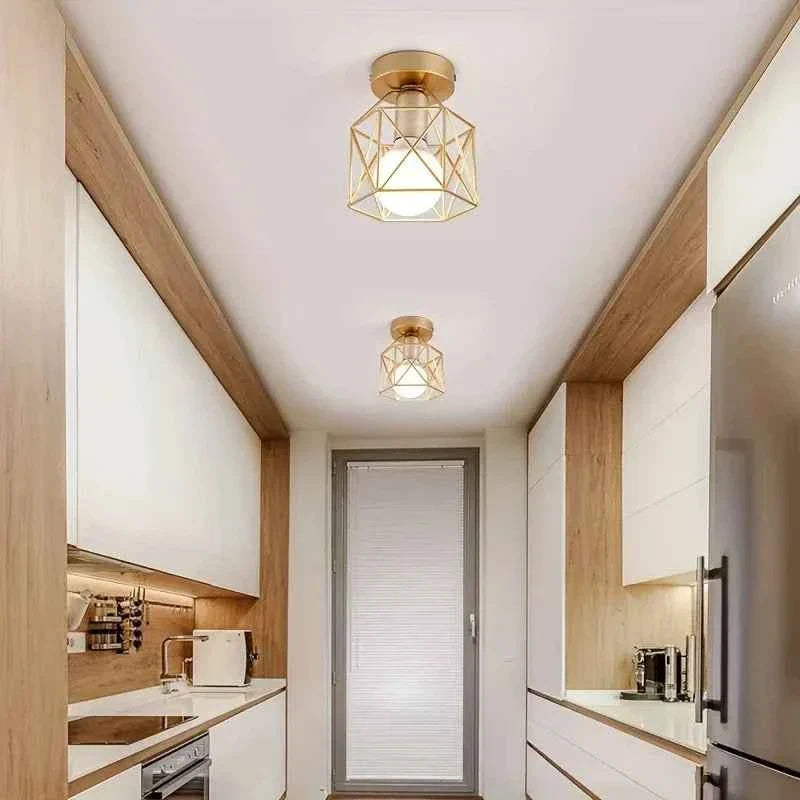 Bela Gold Ceiling Light | Geometric Metal Cage, Compact Design