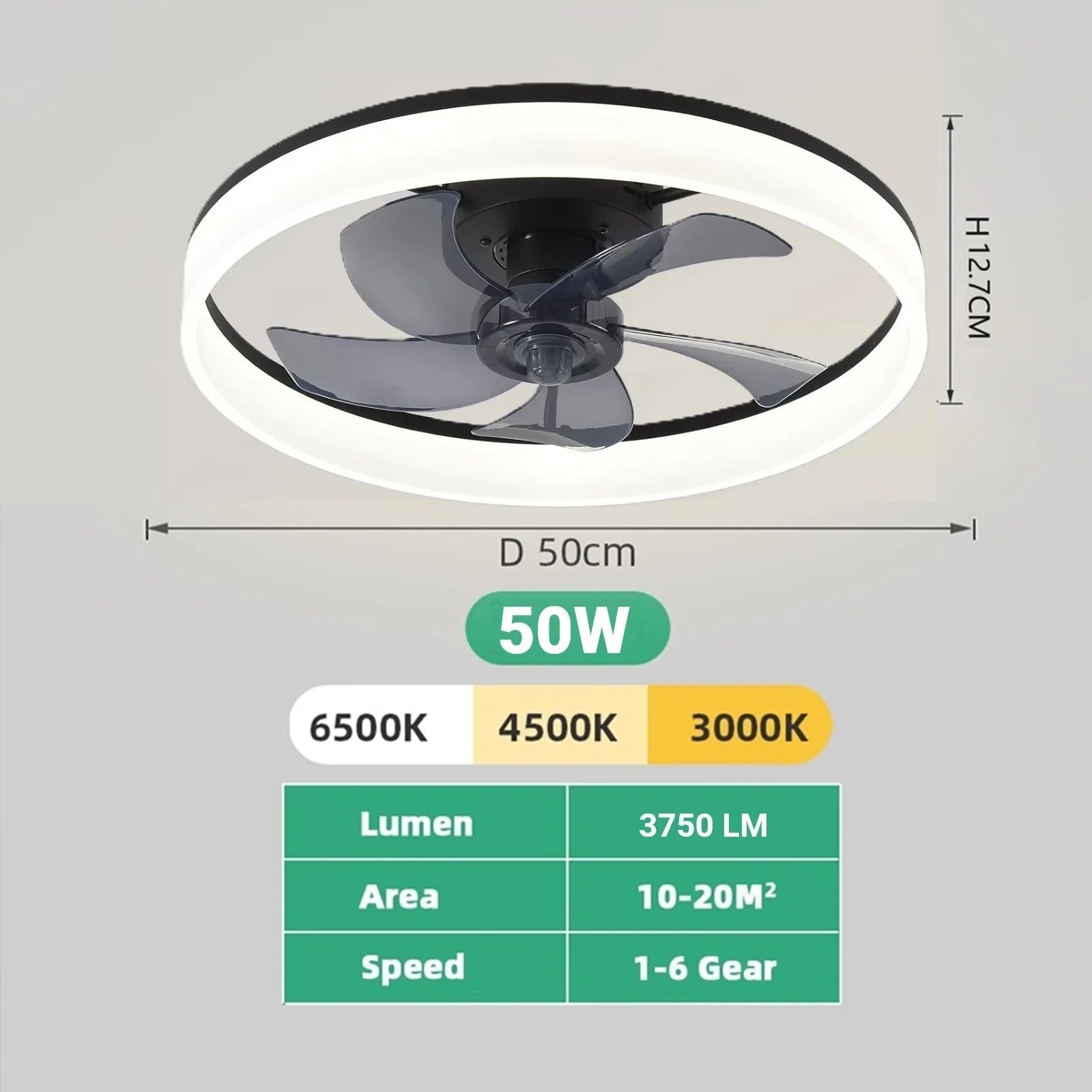 Avelion - Round Ceiling Fan With LED Light And Remote Control