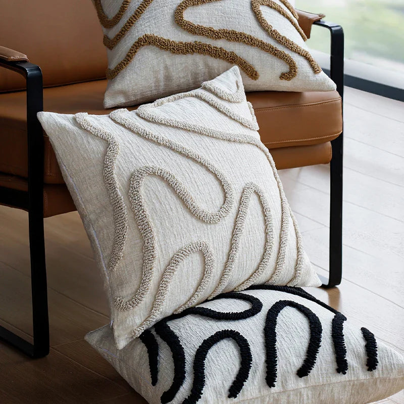 Sabella - Boho Chenille Decorative Cushion with Soft Geometric Lines for Sofa and Living Room