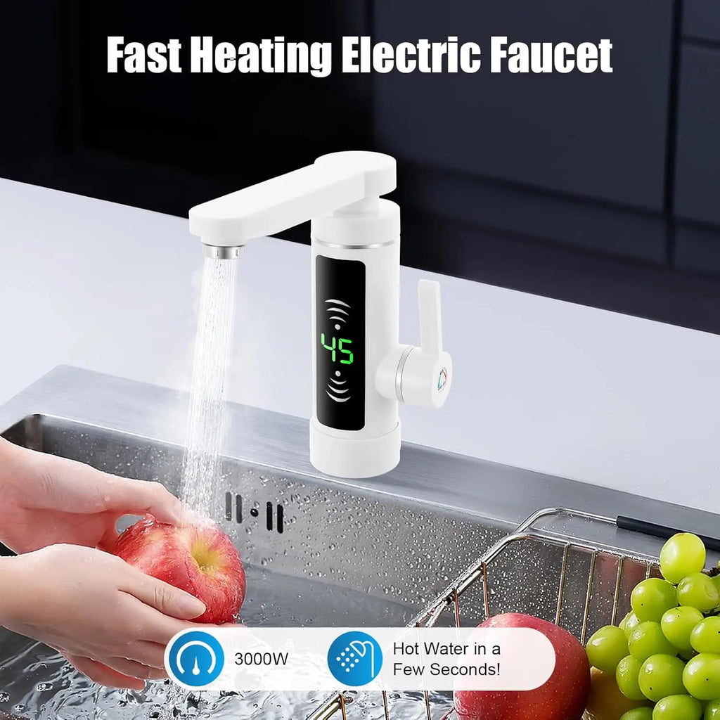 Deluvia - Electric Rotating Kitchen Faucet with Flow Heater and LED Temperature Display 3 kW