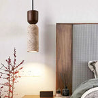 Bento Pendant Light | Natural Travertine & Walnut Wood, Adjustable Cord