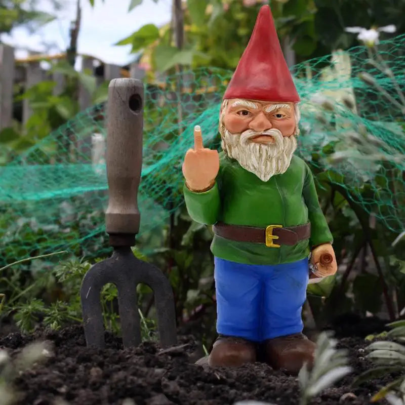 Cypria - Funny Drunken Gnome Figurine with Middle Finger for Garden and Lawn