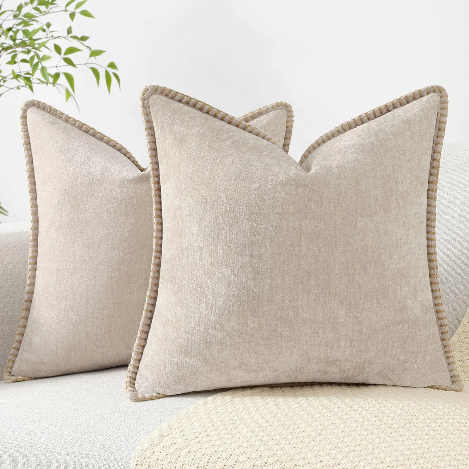 Liorenn - Chenille Decorative Pillow Cover with Stitched Edge