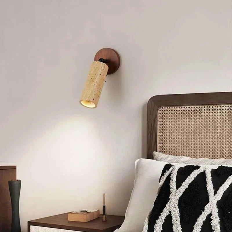 Bento Wall Lamp | Wabi-Sabi Travertine & Wood Design